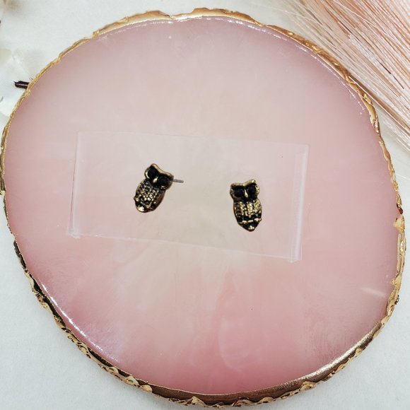 🤑 BUNDLE TO SAVE 🤑 Torrid Bronze-tone & Black Crystal Owl Stud Earrings - Picture 1 of 7